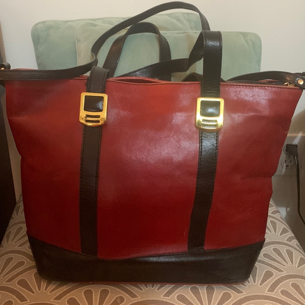 Italian Made Leather Satchel Bag Purse Deep Red!